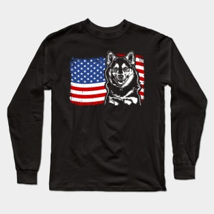Proud Pomsky American Flag patriotic dog Long Sleeve T-Shirt
